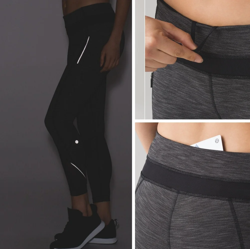 NEW Lululemon Inspire Tight II heathered black zipper pocket mesh leggings